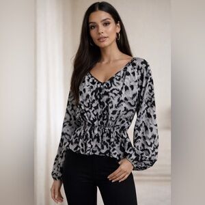Michael Kors Black and Gray Patterned Blouse